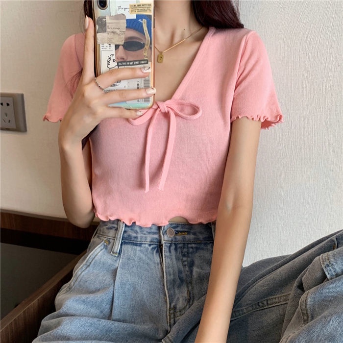 Áo Thun Dệt Kim Tay Ngắn Thời Trang Mùa Hè 2022 Phong Cách Phương Tây Dành Cho Nữ