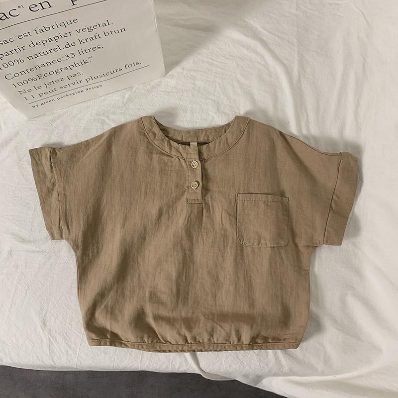 Áo Thun Cotton Lanh Mùa Hè Tay Cộc Dáng Rộng Phong Cách Hàn Quốc Nhật Bản Cho Bé Gái