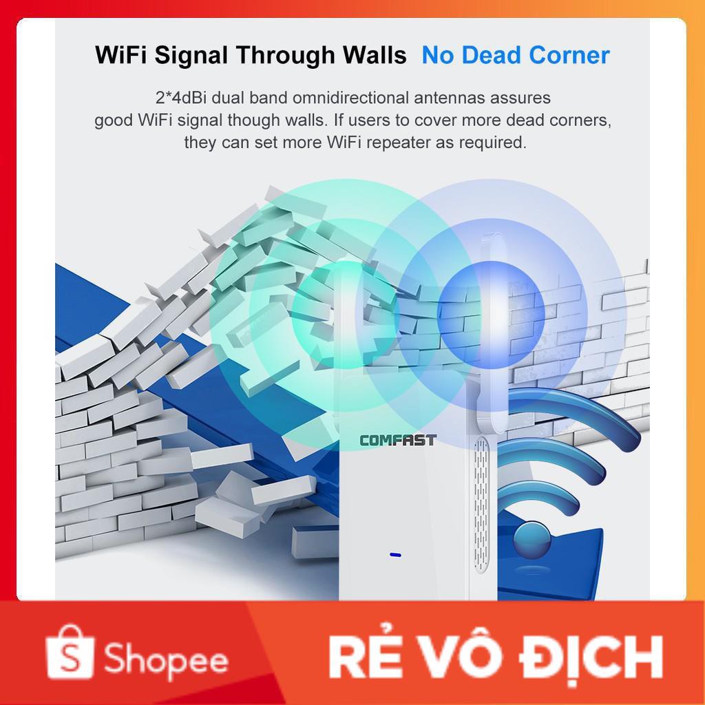 Mở rộng sóng wifi hỗ trợ roaming 2 băng tần COMFAST CF-W753AC Tốc Độ 1200Mbps Cực Khỏe, Cực Mạnh | BigBuy360 - bigbuy360.vn