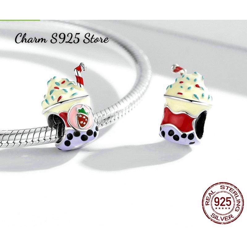 CHARM XỎ NGANG HOẠ TIẾT LY KEM DÂU BẠC S925 HÀNG CAO CẤP CHÍNH HÃNG