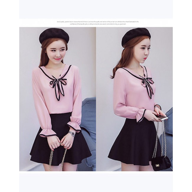 Áo Kiểu Nơ Tay Loe Phối Viền Daisy