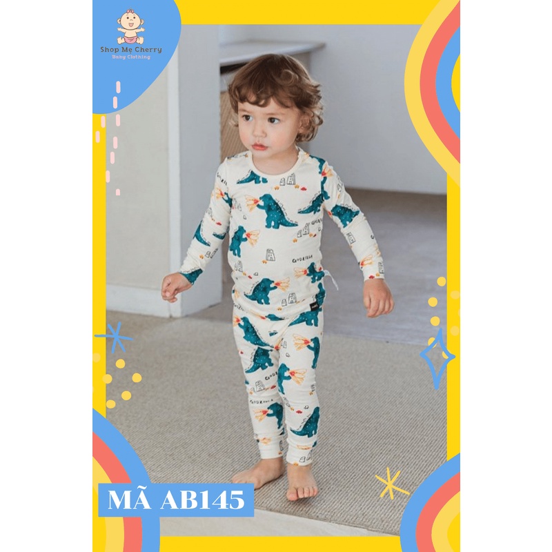 Bộ Thu Đông Dài Tay Cao Cấp Trẻ Em Của Hãng Cordii, Chất Thun Cotton Organic, Khủng Long Xanh