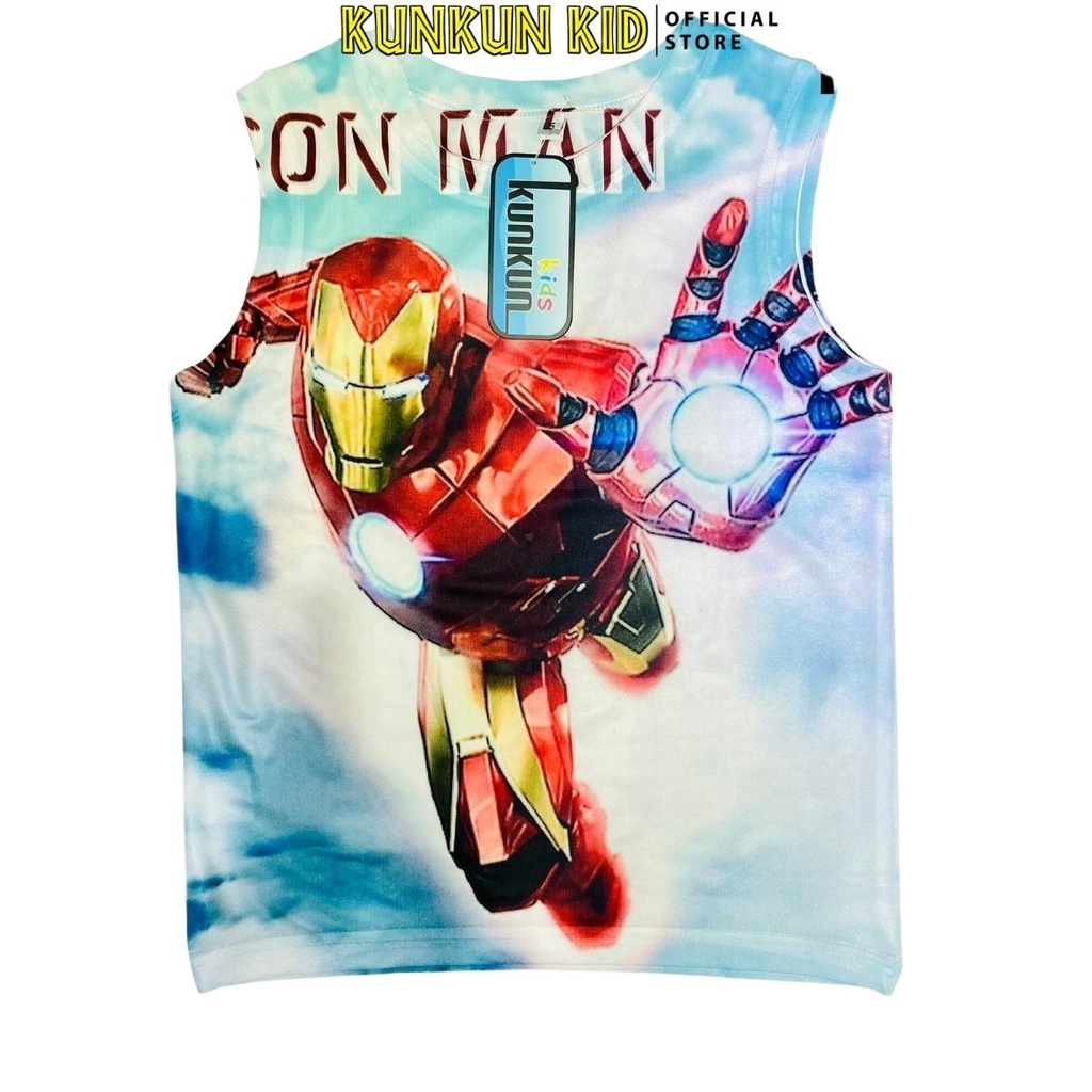 Bộ ba lỗ bé trai thun lạnh in 3d hoạt hình Ironman Kunkun Kid BL210, quần áo trẻ em size đại