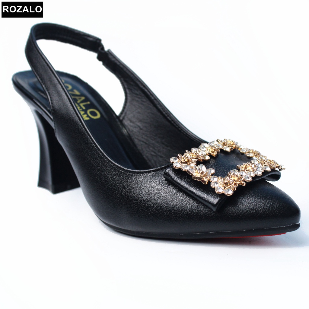 Sandal bít mũi cao gót 7P da mờ họa tiết đính đá Rozalo R8612
