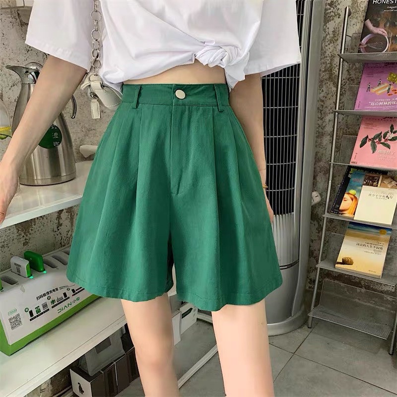 Quần nữ ống rộng cạp cao màu trơn năng động thời trang