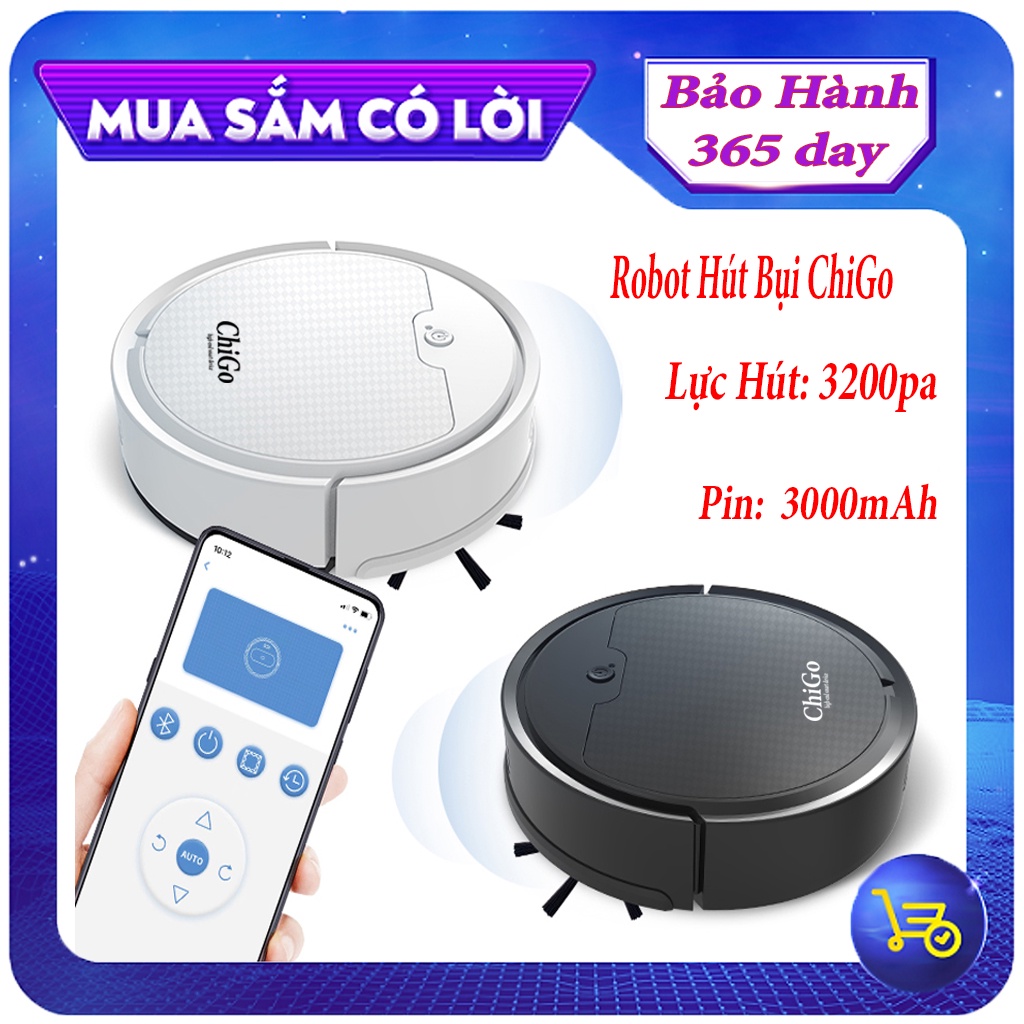 RoBot Hút Bụi Lau Nhà Tự Động Dọn Nhà Thông Minh CHIGO Công Nghệ AI Cao Cấp Tự động hút bụi, lau nhà - wonter