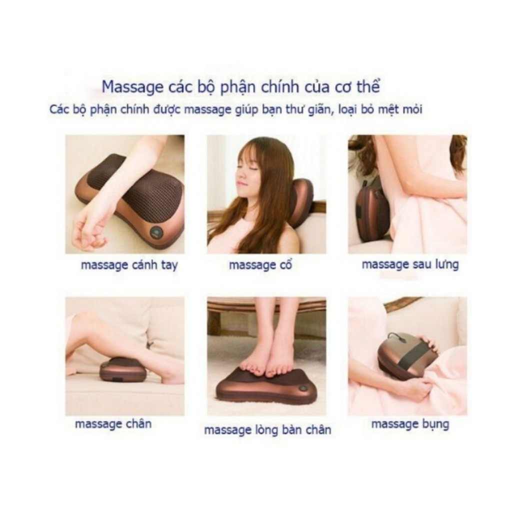 TBYT999 Gối massage 8 bi Cao Cấp, dùng massage nhiều vị trí, massage thư giản, ghim điện trực tiếp, có cáp dùng trên oto