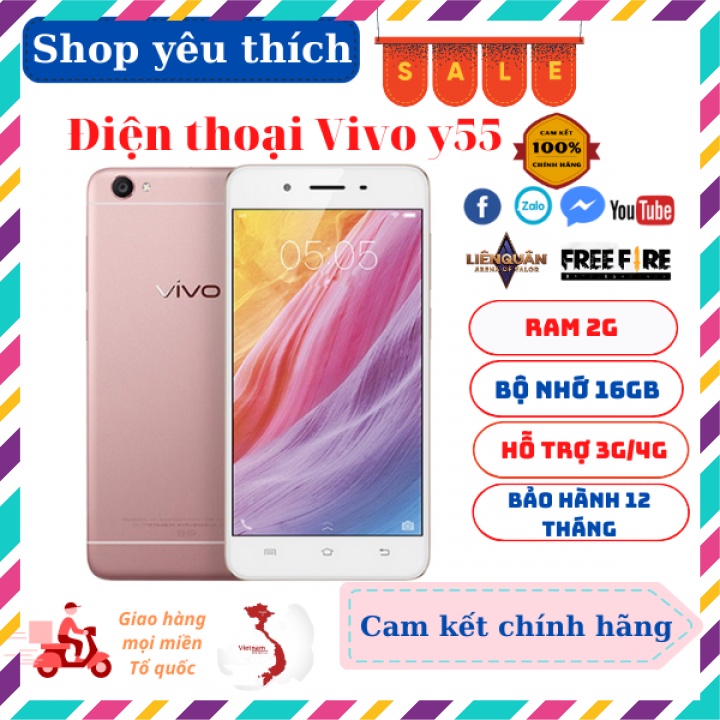 Điện thoại cảm ứng giá rẻ Vivo y55 RAM 2G Bộ nhớ 16GB nghe gọi chơi game mượt,..-Bảo hành 12 tháng