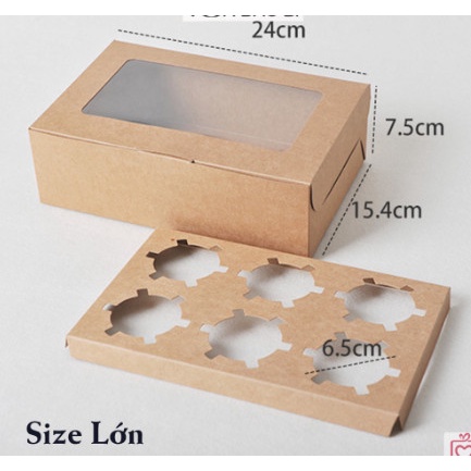 Hộp kraft cửa sổ mặt mica kèm khay đựng bánh, hộp quà tặng bánh kẹo kèm nơ gai Vintage