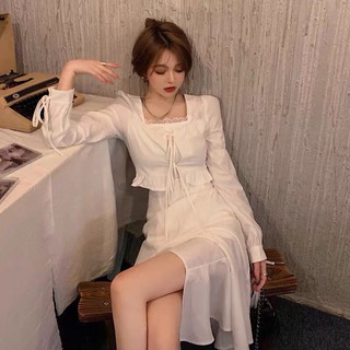 [Order] Đầm ulzzang xẻ cá tính. Váy trắng cổ vuông