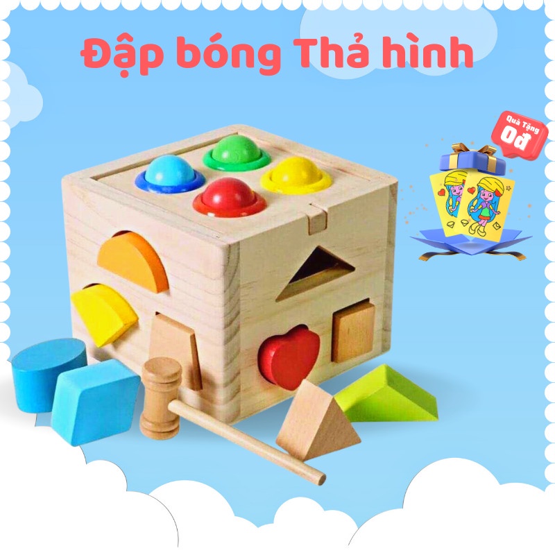 [Tặng Kèm Tranh Cát] Bộ Đồ Chơi Hộp Đập Bóng Thả Hình Gỗ - Đồ Chơi Gỗ Cho Bé Phát Triển Tư Duy, Trí Tuệ