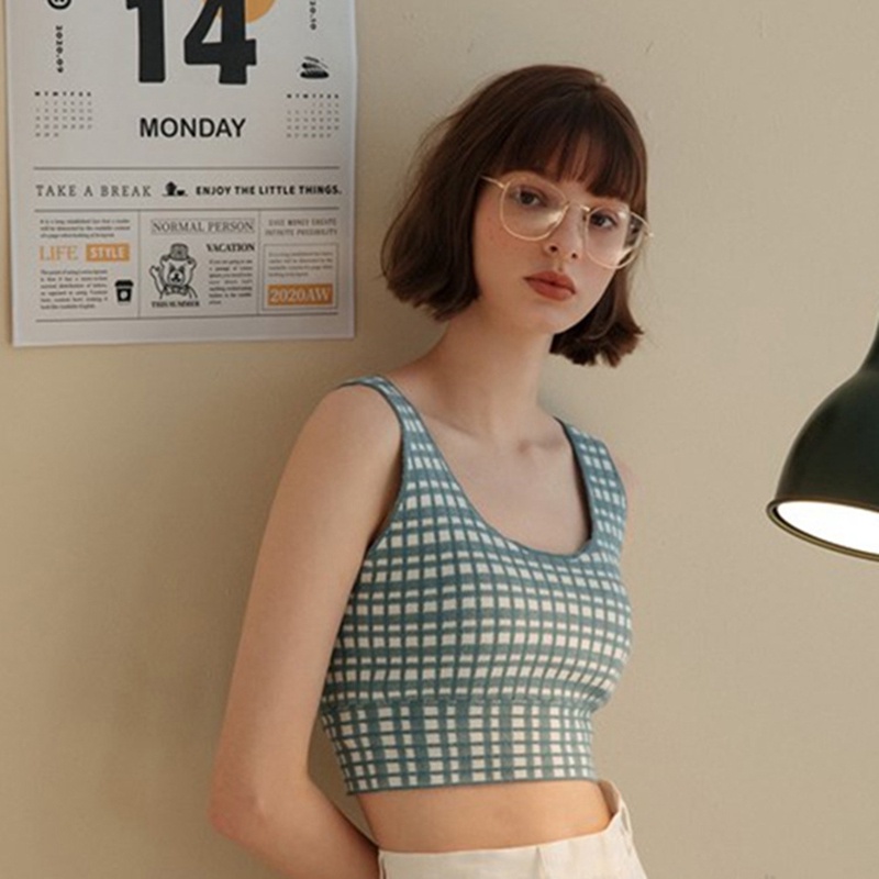 IELGY Áo Dệt Kim Không Tay Cổ Chữ U Họa Tiết Kẻ Sọc Lưng Thắt Nơ Xinh Xắn Cho Nữ