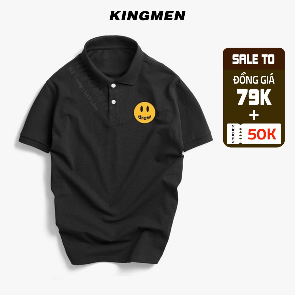 Áo polo nam cổ bẻ Kingmen, áo thun nam chất cá sấu đẹp in mặt cười ở ngực PL213