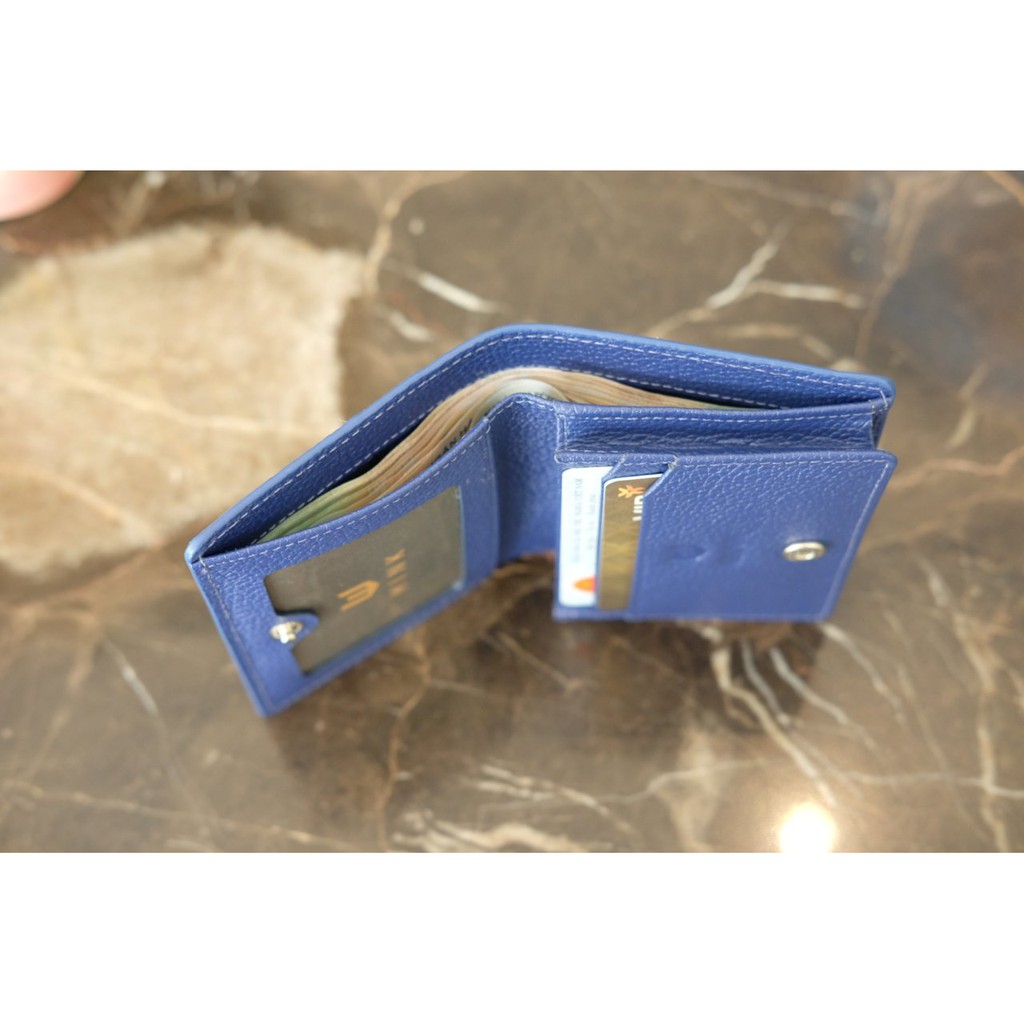 HESTIA - Ví unisex da bò thật 2 gấp nhỏ gọn màu xanh coban - IQ20-70