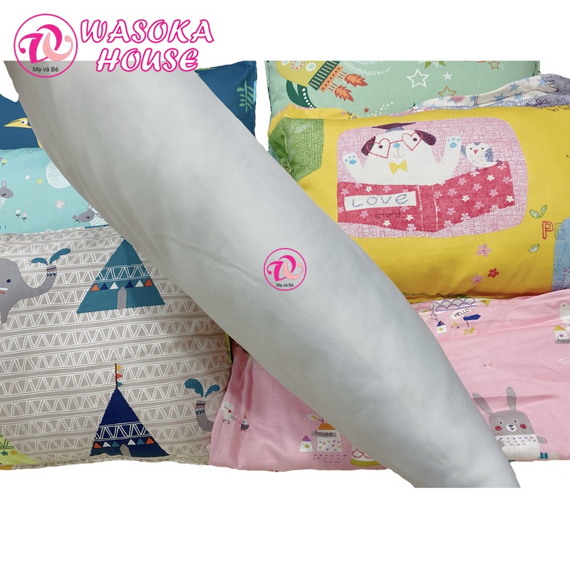 Bộ gối nằm gối ôm trẻ em gòn lông vũ, vải Cotton Satin Hàn Quốc đẹp, êm mềm mát, giúp bé ngủ sâu ngủ ngon