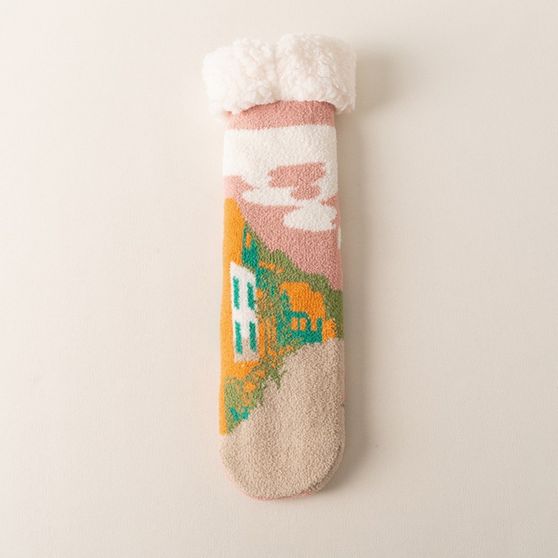 Xiangbao Vớ Lông Cừu Giả Dày In Hình Phong Cảnh Làng Quê Đầy Màu Sắc Giữ Nhiệt Mùa Đông Cho Nữ