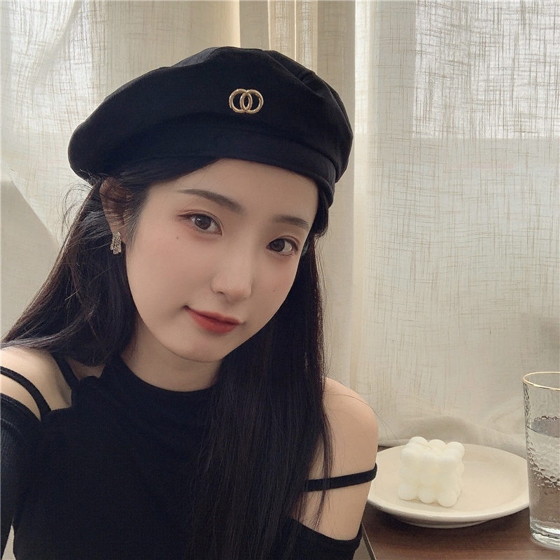 Mũ Beret Vải Nhung Màu Đen Phong Cách Hàn Quốc Cổ Điển Chất Lượng Cao