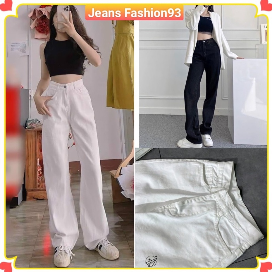 Quần Kaki Jean Ống Rộng Lưng Cao Phong Cách Ulzzang Trắng Và Đen - Jeans Fashion93