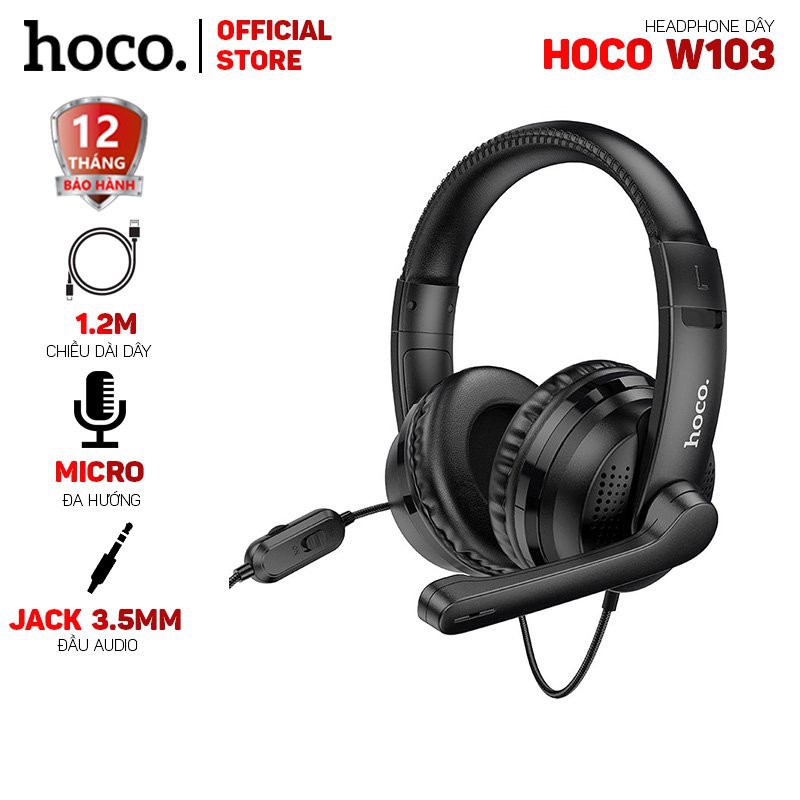 Tai nghe Gaming Hoco W103 sử dụng jack 3.5mm, chiều dài 1.2m - Chính Hãng