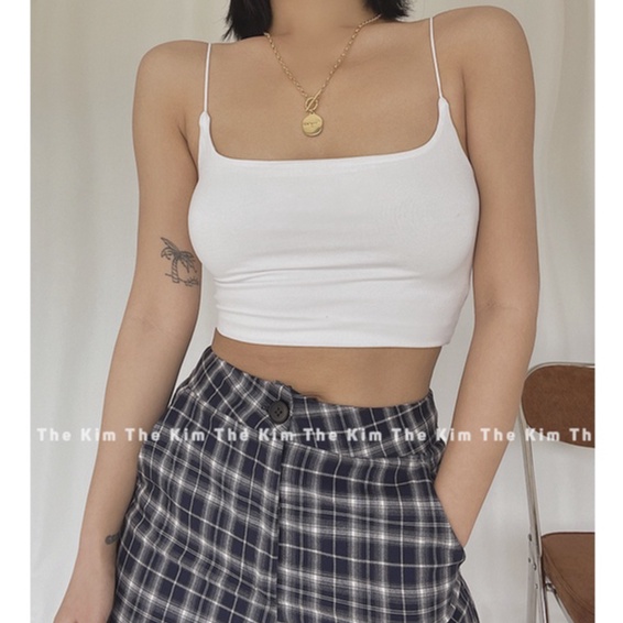 Áo 2 dây nhọn cotton hai lớp vải , croptop nữ ôm body , thun dây sợi bún The Kim A104
