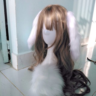 Tai thỏ cụp kèm đuôi (cosplay) Có tai thỏ màu xám