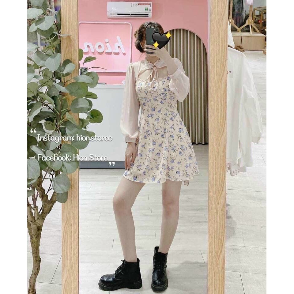 Đầm Váy Dáng Suông Họa Tiết Hoa Đậu Biếc Tôn Dáng Siêu Xinh Thời Trang Nữ đi chơi, Dự Tiệc