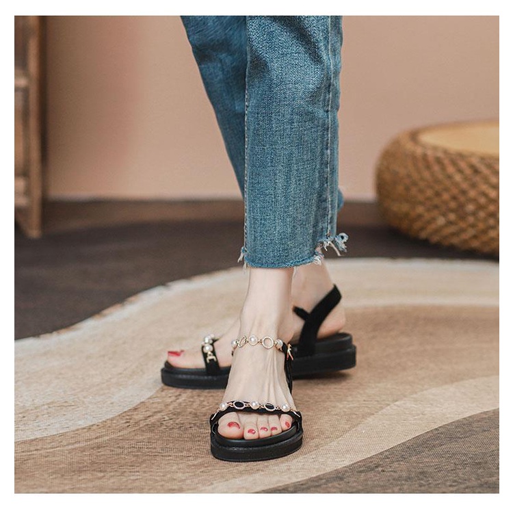 Giày Sandal Đế Dày Đính Ngọc Trai Phong Cách Hàn Quốc Thời Trang Mùa Hè Hàng Mới Dành Cho Nữ 2022