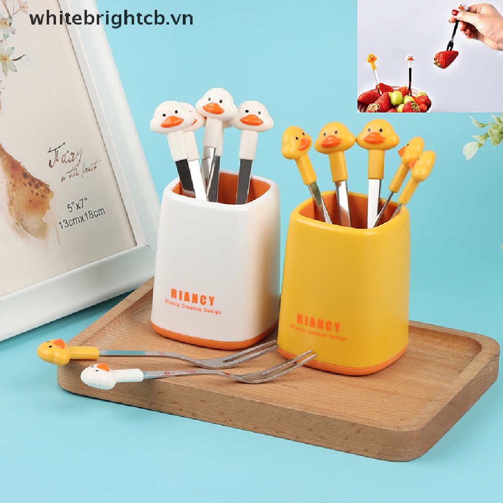 Bộ 6 Nĩa Ăn Trái Cây Hình Vịt Hoạt Hình Đáng Yêu Bằng Thép Không Gỉ