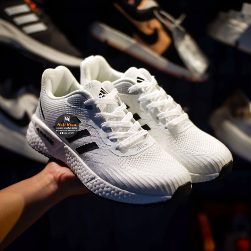 Giày chạy bộ_Adidas Zoom Cổ Thấp Nam Màu Trắng Đen, Giày Thể Thao_Adidas Zoom White Full Box
