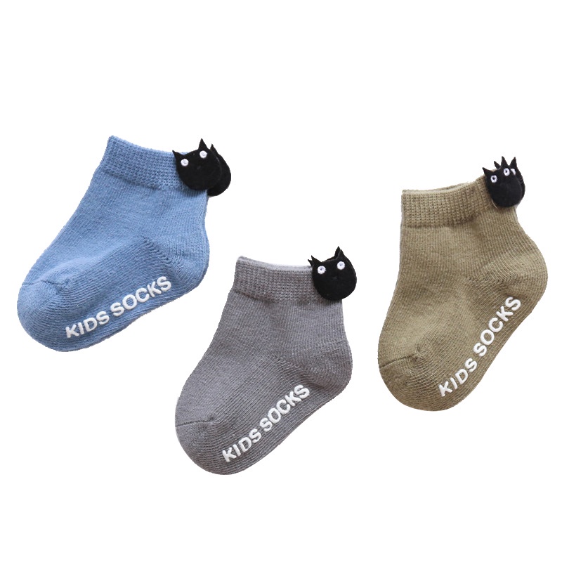 Set 3 đôi tất cotton mềm mại chống trượt đính nơ dễ thương cho bé sơ sinh 0-12 tháng tuổi