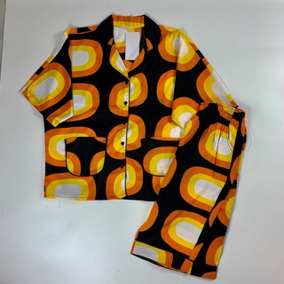 Bộ pyjama cánh dơi quần lỡ lụa Hàn họa tiết