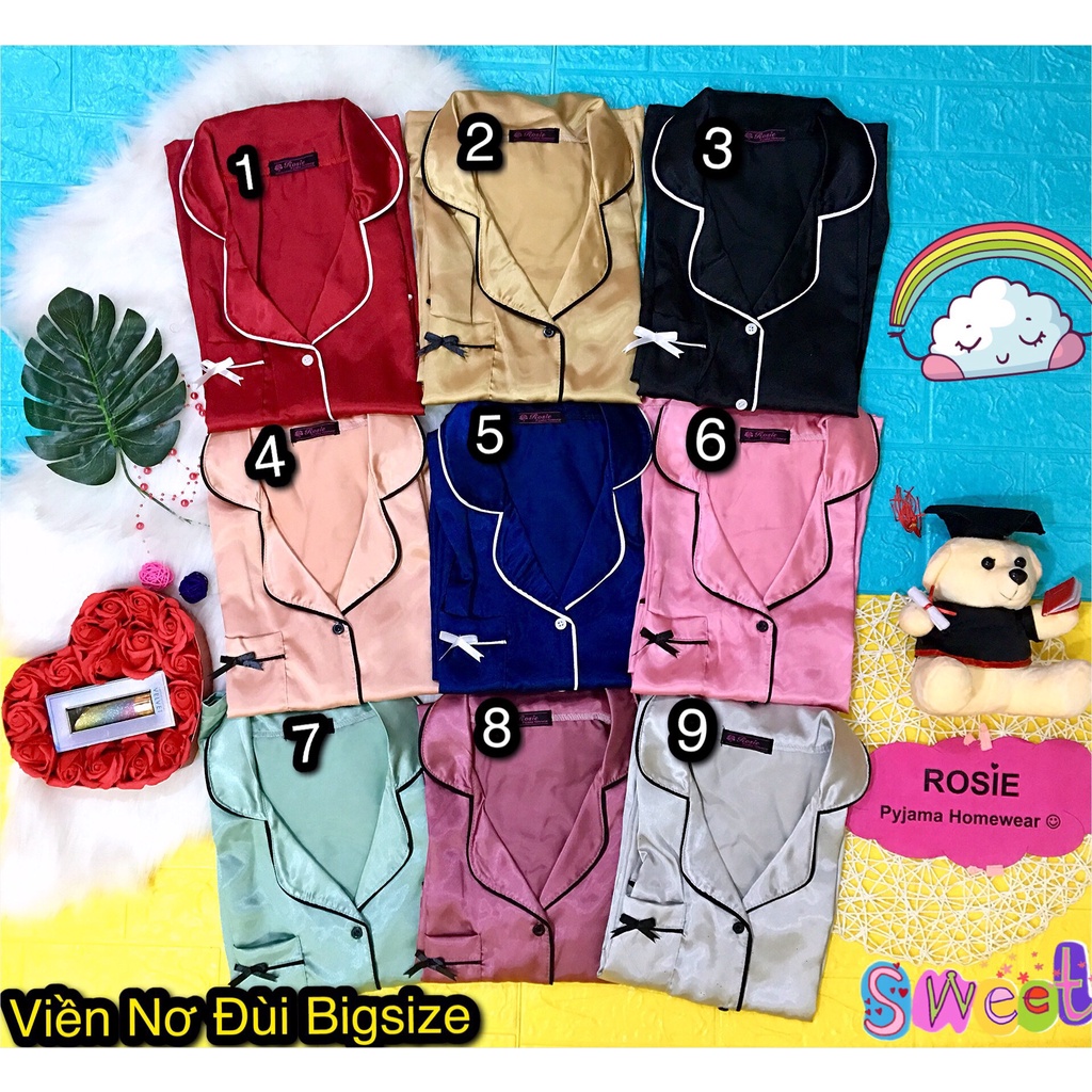 [ BIGSIZE ] Bộ ngủ bigsize đùi phi lụa viền nơ 60-75kg - pijama bigsize (ko túi quần)