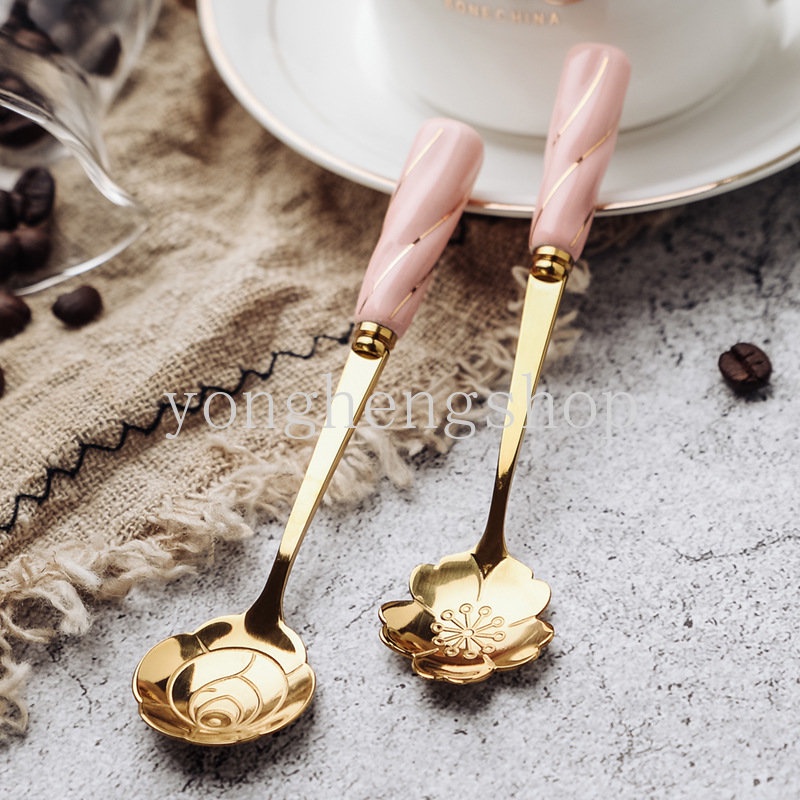 Muỗng Cà Phê Bằng Thép Không Gỉ Hình Hoa Hồng Và Cherry Sáng Tạo