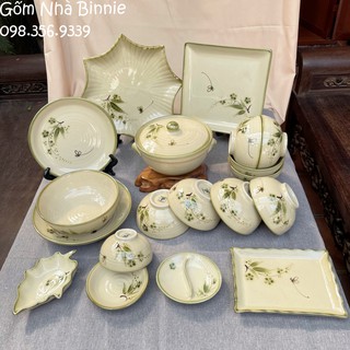 Bộ bát đĩa sứ Bát Tràng cao cấp cho gia đình - Hoạ tiết chuồn chuồn