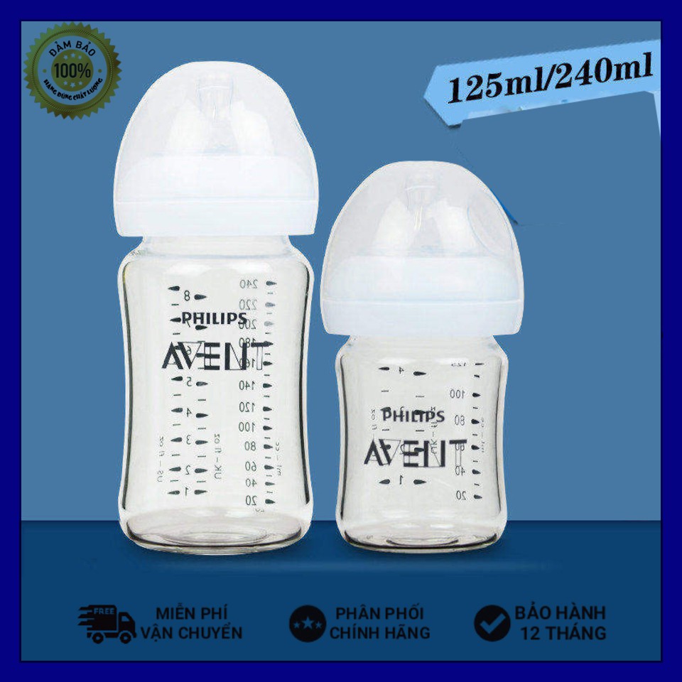 Bình sữa thủy tinh Avent Natural 125, 240ml  an toàn cho bé
