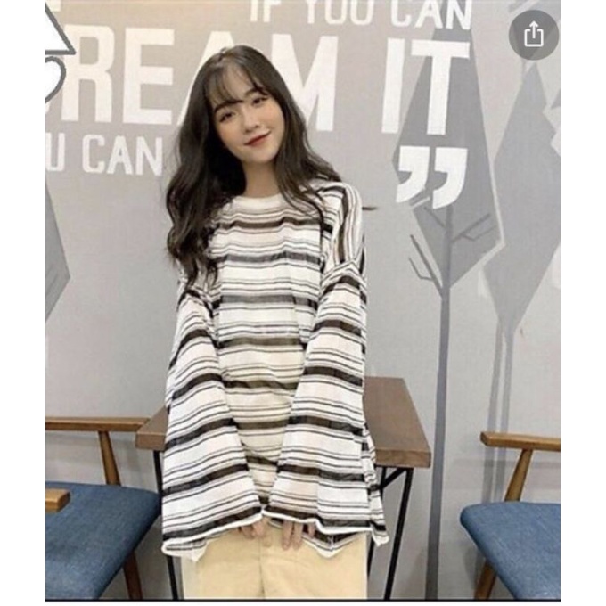 Áo Thu Kẻ Ngang Dài Tay Form Rộng Ulzzang