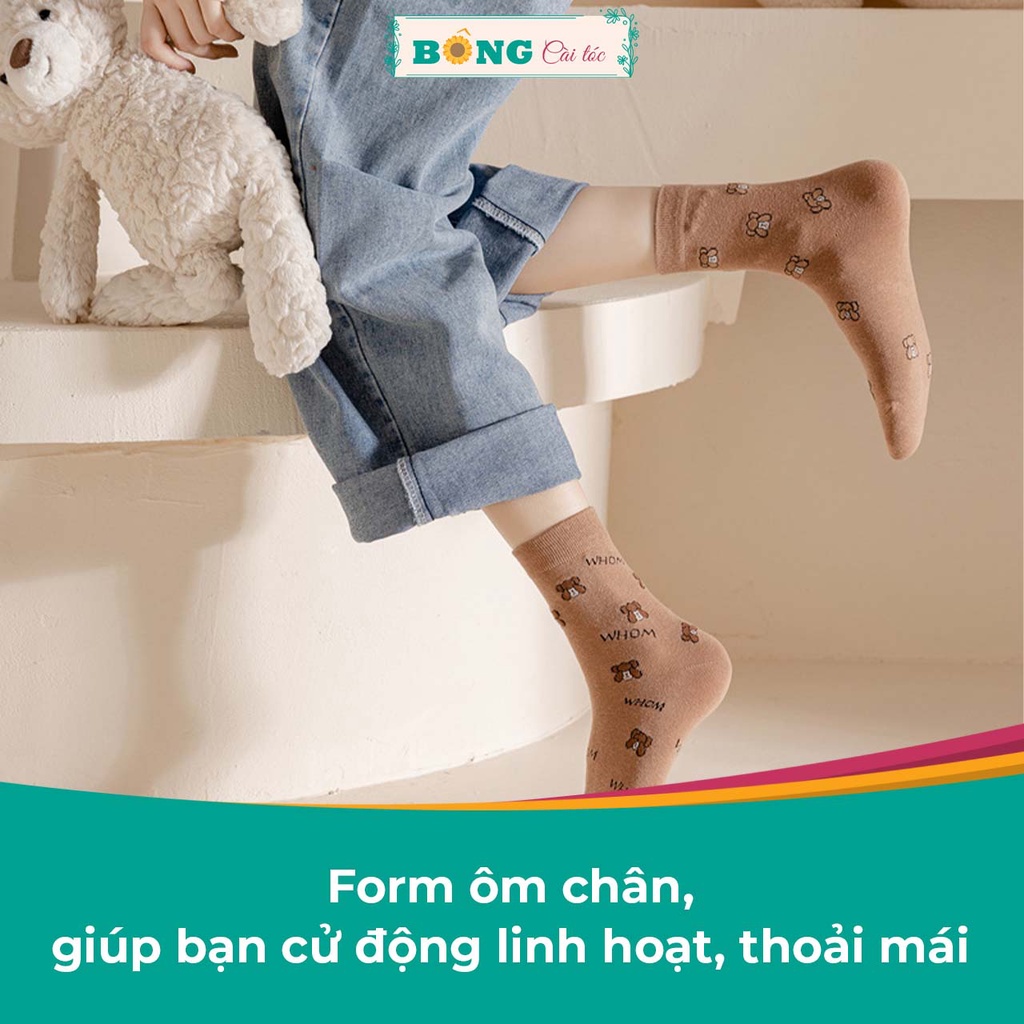 Tất nữ cổ cao nhiều màu họa tiết gấu thời trang phong cách Hàn Quốc TBC10 - Vớ BÔNG Cài Tóc