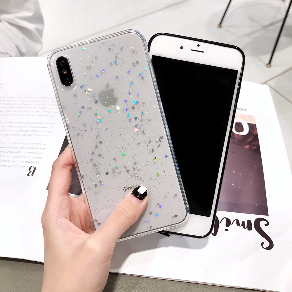 Ready Stock! Transparent Glitter Little Stars Moon TPU Case for IPhone 6 6S 7 8 Plus XS Max XR 11 Pro Max