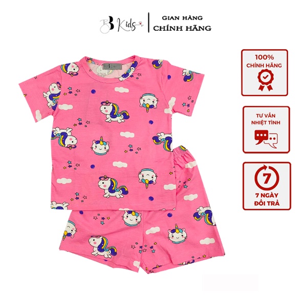 Bộ Cotton Ngắn Tay BB Kids Họa Tiết Ngựa Poly Màu Hồng Cho Bé Gái