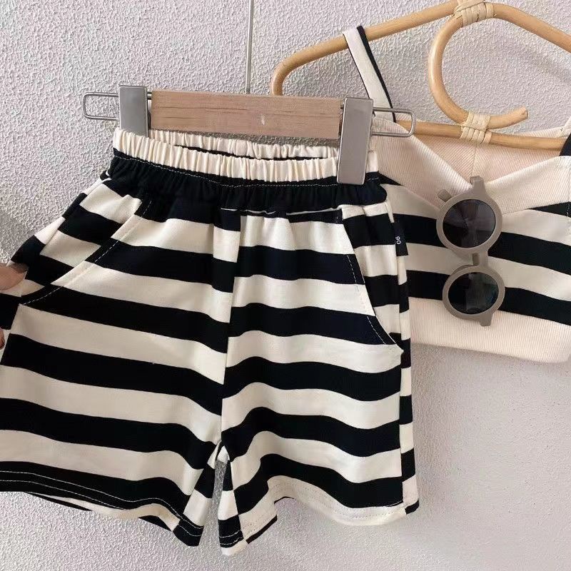Set Áo Hai Dây + Quần Short Kẻ Sọc Thời Trang Mùa Hè Cho Bé Gái