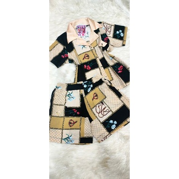 Bộ Quỳnh Anh áo croptop quần đùi lụa mango cao cấp sale