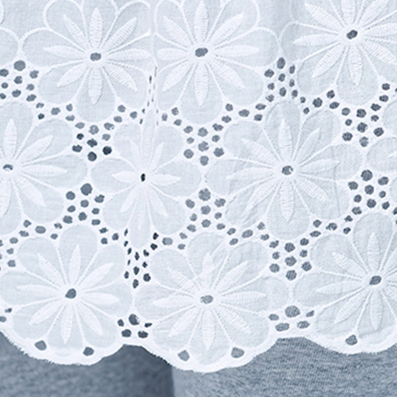 Áo Sơ Mi Mở Rộng Phối Ren Hoa Rỗng Viền Dưới Áo + Chân Váy Ren Hoa Cho Nữ