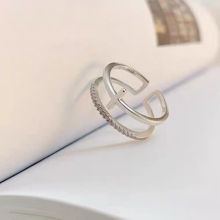 Nhẫn Nữ Chữ Thập Đính Đá Nhân Tạo Phong Cách Hàn Quốc R09