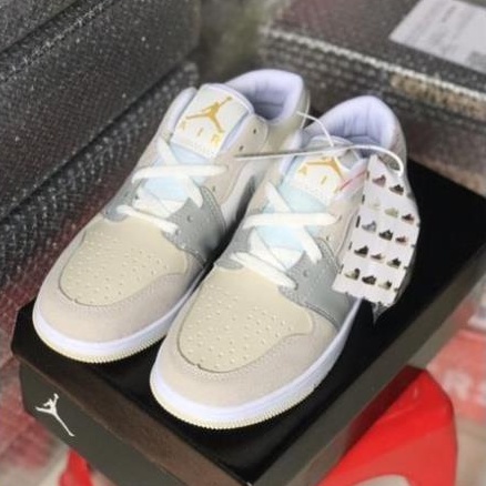 Giày Sneaker Nam Nữ Nike Jordan Low Paris JD1 xám xanh cổ thấp kiểu dáng thể thao jodan 1 phối trắng vàng full bill box