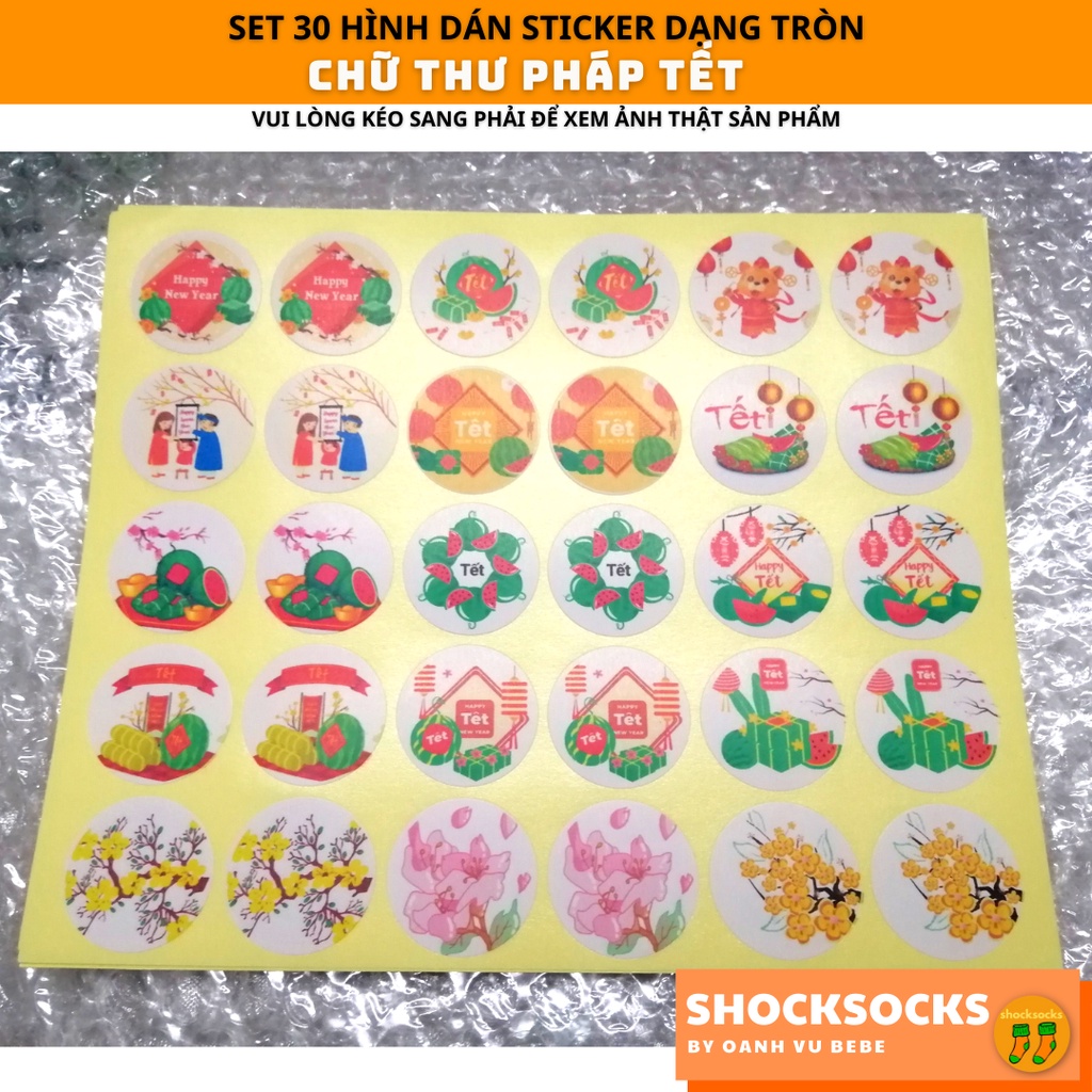 🔥30 miếng dán stickers hình CHỮ THƯ PHÁP TẾT 🔥