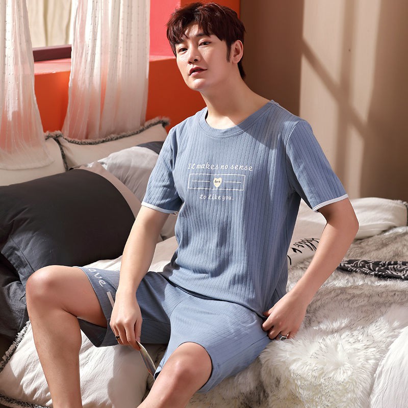 Đồ lót❀✷◘Cặp đôi pyjama nữ mùa hè phiên bản Hàn Quốc của bộ đồ ngủ ngắn tay gợi cảm dành cho nam giới ở nhà hai