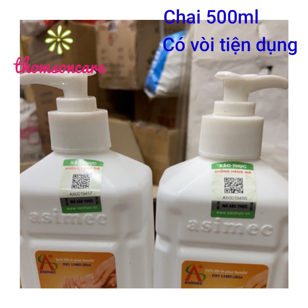 Nước rửa tay khô sát khuẩn nhanh Asirub - chai 500ml có vòi - diệt khuẩn, bộ y tế cấp phép, gel kháng khuẩn