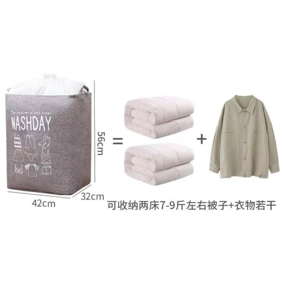 Túi vải WASHDAY 75L đựng chăn màn quần áo dáng vuông có thể gấp gọn tiện lợi