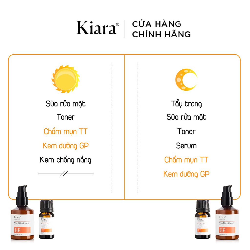 Bộ đôi Chấm mụn Tea Tree Oil 10ml và Kem dưỡng ẩm phục hồi da Kiara Natural Glow &amp; Protect