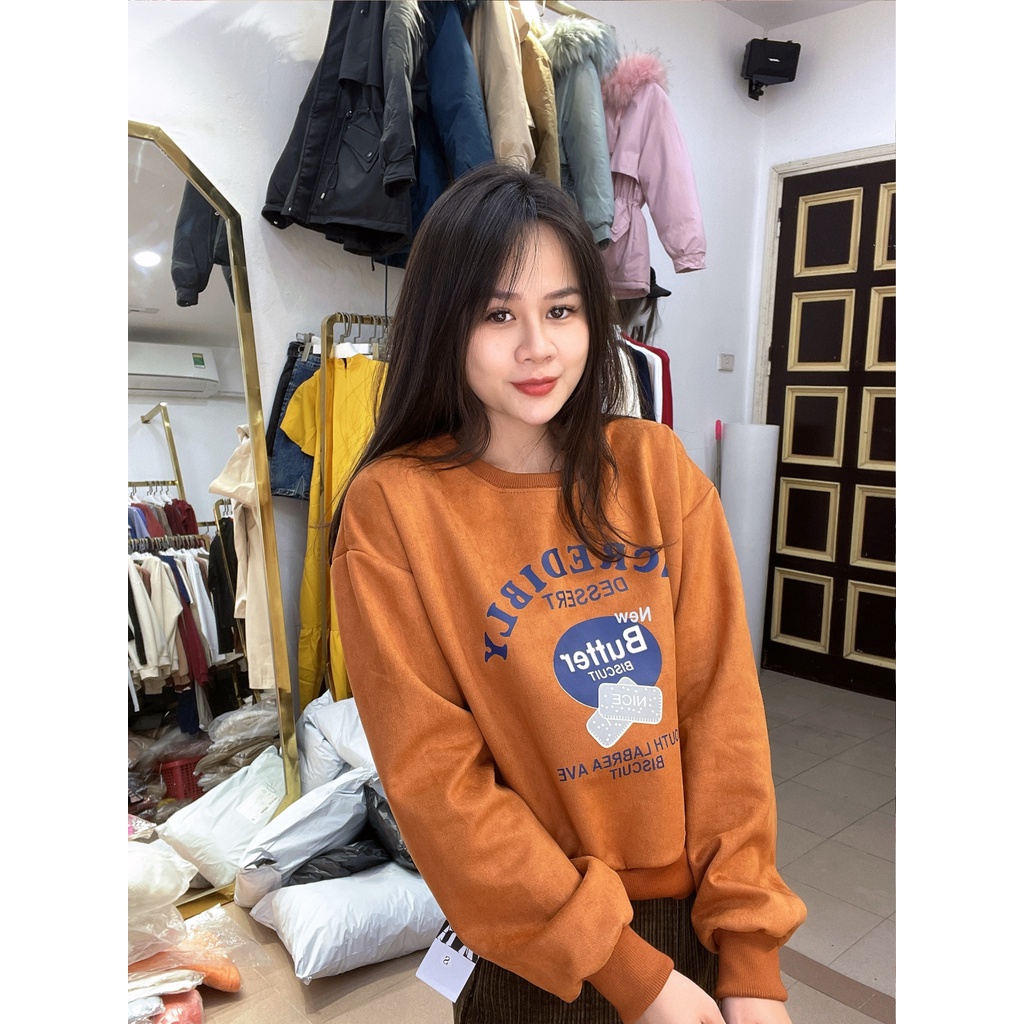 Áo nỉ cổ tròn chất liệu da lộn in chữ cá tính 1552 IMES SHOP | BigBuy360 - bigbuy360.vn